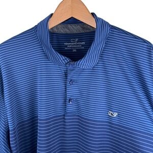 Vineyard Vines Performance Polo Shirt Mens 2XL Blue Stripe Golf Short Sleeve